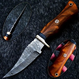 Cuchillo Bowie de acero damasco hecho a mano con vaina, hoja de caza industrial fija para supervivencia, camping, personalizable. - Product Image 3