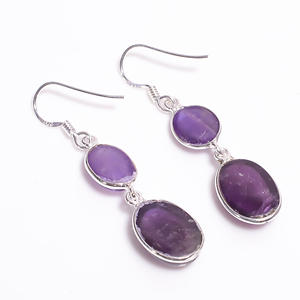 Pendientes colgantes elegantes de Plata de Ley 925 estilo clásico con piedras preciosas de amatista joyería fina - Product Image 2