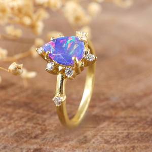 Natural Lavender Fire Ethiopian Opal Wedding Ring For Women October <b>Birthstone</b> Minimalist 925 Sterling Silver 14K Gold - Product Image 2