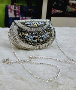 Eco Friendly Mosaic <b>Clutch</b> <b>Bag</b> <b>Gold</b> and Silver Tone Stone and Brass Stud Sling <b>Bags</b> Boho Fashion 2025 Purse Collection - Product Image 5