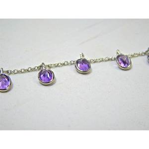 Bracelet minimaliste délicat en argent sterling 925 améthyste violette bijoux de mariage à breloque fine avec forme ovale - Product Image 3