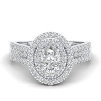 REYES Bague Halo en argent sterling 925 sur mesure avec Moissanite ovale en or jaune 14 carats pour femme Cadeau d'anniversaire Bijoux fins