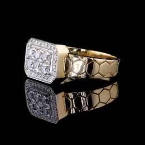 Bague hexagonale pour homme en or et diamant-Design audacieux en nid d'abeille, bague en diamant pour homme - Product Image 2