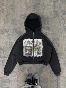 เสื้อฮู้ดแนวสตรีทของผู้ชายเสื้อครอปแบบมีซิปรูดเปิดไหล่โอเวอร์ไซส์แฟชั่น Y2K ใหม่ - Product Image 6