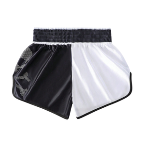 Pantalones Cortos de Muay Thai Personalizados de Alta Calidad, Tela Satén Elástica y Transpirable, Bordado de Pedrería Personalizado, Logotipo Frontal - para MMA BJJ - Product Image 2
