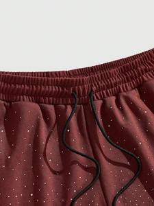 Hommes à la mode Street Wear 100% coton polaire respirant Shorts strass acide lavage détresse soleil délavé décontracté cordon solide - Product Image 3