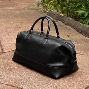 Black Genuine Leather Foldable Duffle <b>Bag</b> Polyester Lining for Men <b>Women</b> Large Travel Tote <b>Gym</b> Carry-On Luggage Gift for Him Her - Product Image 1