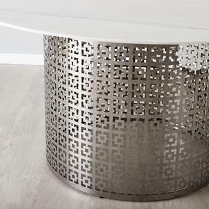 Table de salle à manger de luxe en acier inoxydable avec un design géométrique complexe et un dessus rond en marbre blanc, parfaite pour les espaces modernes - Product Image 6