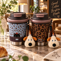 Mug de voyage isotherme en céramique à imprimé léopard avec sangle décorative, tasse portable esthétique pour femme, logo personnalisé, vente en gros
