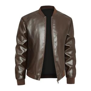 Veste en cuir décontractée pour homme Printemps 2026, col montant uni, fermeture éclair, style motard, en PU, pour l'automne, tendance masculine - Product Image 3