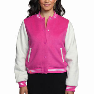 Chaqueta universitaria con estampado bordado de Color único para mujer 2025 chaqueta universitaria con cuello redondo personalizada para mujer con servicio OEM - Product Image 1