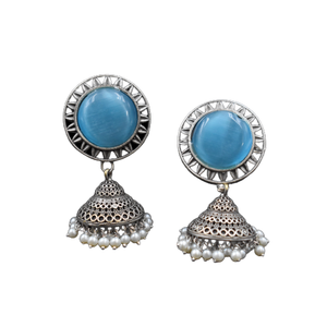 <b>Hot</b> Selling Best Design Fashionable Jewelry Silver Look Alike <b>Stone</b> Stud Jhumka Earring Jewelry for Girls and Women - Product Image 6