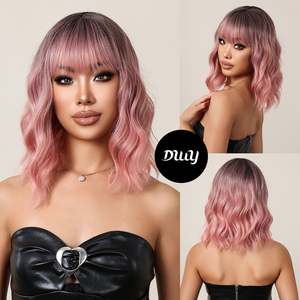 Ava-DWY High Quality Lace Front <b>Wigs</b> for Ombre Pink Curly Synthetic Hair Glueless with Transparent Lace High Temperature Fiber - Product Image 6