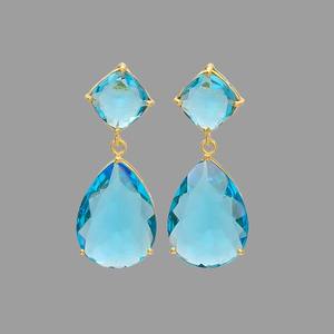 925 Sterling Silver Blue Topaz Hydro <b>Earrings</b> 18K Gold Plated <b>Fashion</b> <b>Drop</b> <b>Earrings</b> For Women - Product Image 3