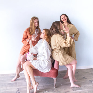 Bán Buôn Phụ Nữ Của Mùa Hè Mùa Xuân Xl Kimono Dress Set Vải Lanh Tinh Khiết Tắm Ngắn Áo Choàng Ngủ Đồng Bằng In Ấn Nhiệt Giá Bán Buôn - Product Image 2