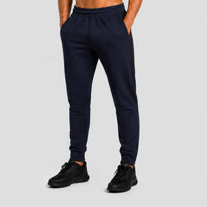 Pantalon de jogging Core Fit bleu marine, coupe slim, sportif et décontracté, taille élastique avec cordon de serrage, rayures latérales, motif plissé, cargo ample coloré - Product Image 1
