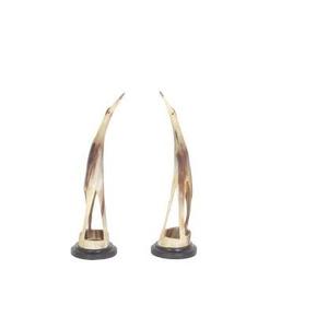 Bocina decorativa con soporte de metal y madera, par de bocina con borde de acero para vajilla, piezas decorativas - Product Image 4