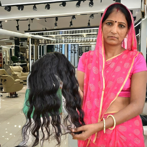 Machine double trame naturelle soyeuse ondulée faisceaux double noyer couleur noire vierge indienne temple extensions de cheveux humains - Product Image 1