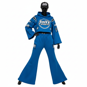 Ensemble de survêtement en molleton de coton lourd pour femmes, 320 GSM, bleu royal, design à panneaux, logo thermocollé, survêtements grande taille - Product Image 1