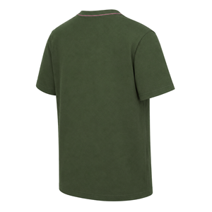 Camiseta de Cuello Redondo Verde Oliva al por Mayor con Ribete en Contraste Rosa, Camiseta Casual de Manga Corta de Algodón Personalizada para Hombre - Product Image 4