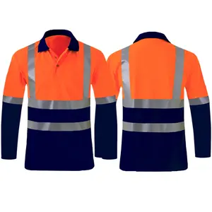 Dry Fit Hi Vis Polo T Shirts Roadway Night Reflecterende Kleding Polo Lange Mouw Shirt Veiligheid Werk Polo Snel Droog Ademend