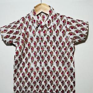 Chemise décontractée en coton à imprimé floral pour garçons, avec col |   Chemise à manches courtes boutonnée pour l'été - Product Image 1