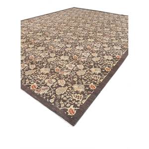 พรมขนสัตว์ถักมือ Aalam สีเบจ-น้ำตาล ลายดอกไม้สไตล์โบโฮ ขนาด 9x12 ฟุต รูปทรงสี่เหลี่ยมผืนผ้า สำหรับห้องนั่งเล่นหรือทางเดิน ความหนา 10 มม. รุ่น Pae-5887 - Product Image 2