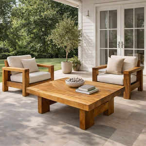 Mesa de Centro Moderna de Madera Maciza de Monkey Pod o Suar con Tapa Cuadrada, Acabado de Grano de Madera Natural y Diseño Duradero para Sala de Estar - Product Image 4