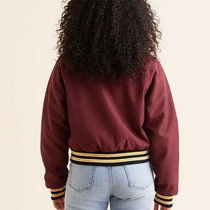 Chaqueta Universitaria Corta de Talla Grande, Resistente al Viento, con Parches de Chenilla Personalizados, Logotipo, Estilo Urbano, con Botones - Product Image 2