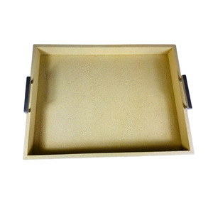 Rectangle Ivory 0.62x0.49x0.09 Faux shagreen Tea/<b>Food</b> Serving <b>Trays</b> with Brass Insert Handle - Product Image 6