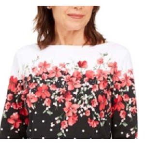 Karen Scott Haut décontracté à col bateau imprimé Emily pour femme, noir, taille moyenne - Product Image 2