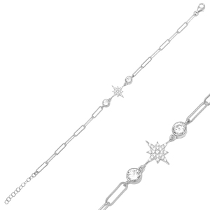 North Star <b>Charm</b> <b>Bracelet</b> Shiny Zircon Stone Design Turkish Handmade Wholesale 925 Sterling <b>Silver</b> Jewelry - Product Image 5