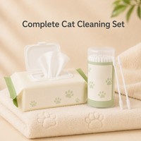 Ensemble de lingettes humides et de cotons-tiges pour chat, kit de toilettage pour animaux de compagnie, pour les yeux, les oreilles, les pattes, soins quotidiens doux, marque privée
