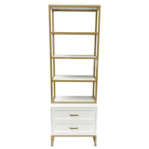KS68130 Living Room Standing Type Bookshelf with Iron Frame and Rubber Wood Decorative Bookshelf with <b>Drawers</b> - Product Image 2
