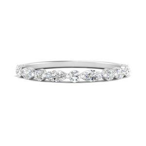 Bague de mariage élégante en or 18 carats, demi-éternité, avec diamants marquise alternés et diamants ronds de laboratoire, vente en gros et au détail OEM - Product Image 1
