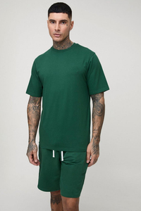 ชุดกางเกงขาสั้นและเสื้อยืดผ้าฝ้าย100% ชุดเสื้อผ้าลำลองโอเวอร์ไซส์สำหรับผู้ชายชุดเสื้อผ้าคู่สำหรับใส่โลโก้แบบกำหนดเอง - Product Image 4