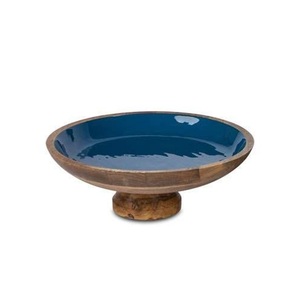 Ensaladera de madera decorativa esmaltada hecha a mano, diseño impreso personalizable, cuenco de madera de mango para uso multiusos - Product Image 1