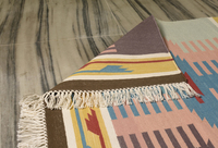 Tapis de couloir Kilim en coton tissé à la main, motif géométrique, tissage plat, Dhurrie, style bohème avec pompons