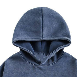 Sudadera con capucha de lavado ácido desgastado personalizada 100% algodón Streetwear Oversize Heavyweight Men's Fleece Hooded Top Diseño de patrón sólido - Product Image 3