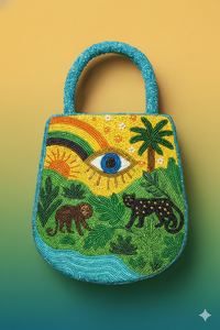 New Tropical Fruit Landscape Pattern Beaded <b>Handbag</b> for Zipper Closure <b>Satchel</b> Casual Summer Travel Vacation Purse Wholesale - Product Image 3