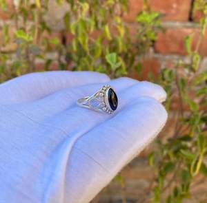 Bague en forme de marquise faite à la main en argent sterling 925 Onyx noir naturel serti de pierres précieuses anniversaire de fête de mariage classique - Product Image 4