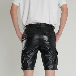 กางเกงขาสั้นหนังของผู้ชายมาใหม่, กางเกงขาสั้นหนังสีดำระบายอากาศ - Product Image 2