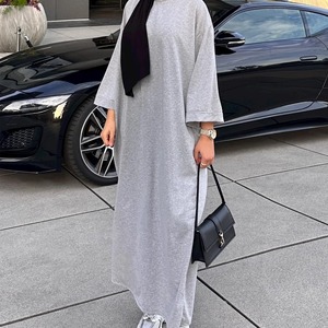 Moletom Abaya muçulmano vestido longo liso <span class=keywords><strong>casual</strong></span> Abayas para mulheres Dubai Roupas Tradicionais islâmicas Kaftan Hijab Robe - Product Image 2