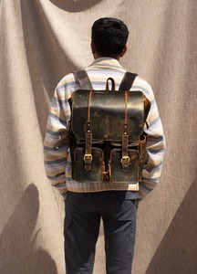 Unisex Vintage Genuine <b>Leather</b> <b>Rucksack</b> Great for Travel Sports Handmade Custom Pattern Personalised Candy <b>Laptop</b> Compartment - Product Image 4