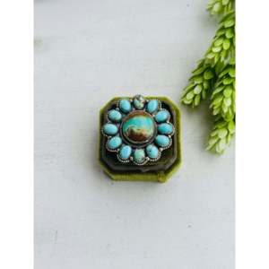Handmade Navajo Royston <b>Turquoise</b> & Sterling Silver Cluster <b>Ring</b> Size 10.5 Bezel Set IGI Certified for Everyday Wear - Product Image 1