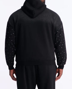 Acid Wash Rhinestone Hoodie Wholesale Manufacturing Hoodie Heavyweight Full Zip Oversized Thick Hoodies 500 GSM Custom - Product Image 2