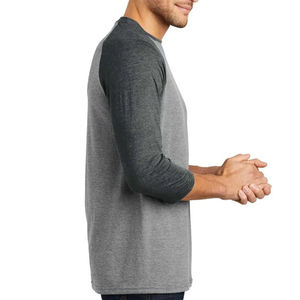 T-shirt décontracté pour homme à manches raglan 3/4, col rond, couleur unie, gris avec bordure contrastante vert foncé, coupe classique, tricoté - Product Image 5