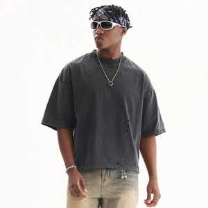 เสื้อยืดครอปผ้าฝ้าย100% สำหรับผู้ชายเสื้อยืดโอเวอร์ไซส์ผ้าเฮฟวีเวตโอเวอร์ไซส์ไม่มีลาย - Product Image 2