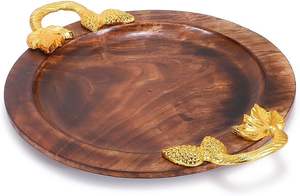 Plateau de service en bois d'acacia fait à la main avec poignée en métal plateau de taille personnalisée usage domestique meilleure qualité au meilleur prix - Product Image 5