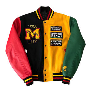 Veste de baseball universitaire en laine personnalisée pour hommes, col montant, manches en cuir véritable, patchs de broderie en chenille pour la saison d'hiver - Product Image 1